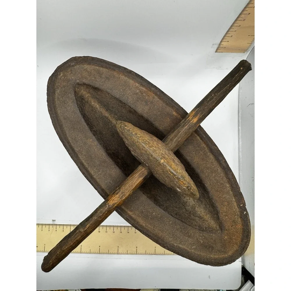 Antique Japanese cast iron and wooden Yagen for grinding medicinal herbs